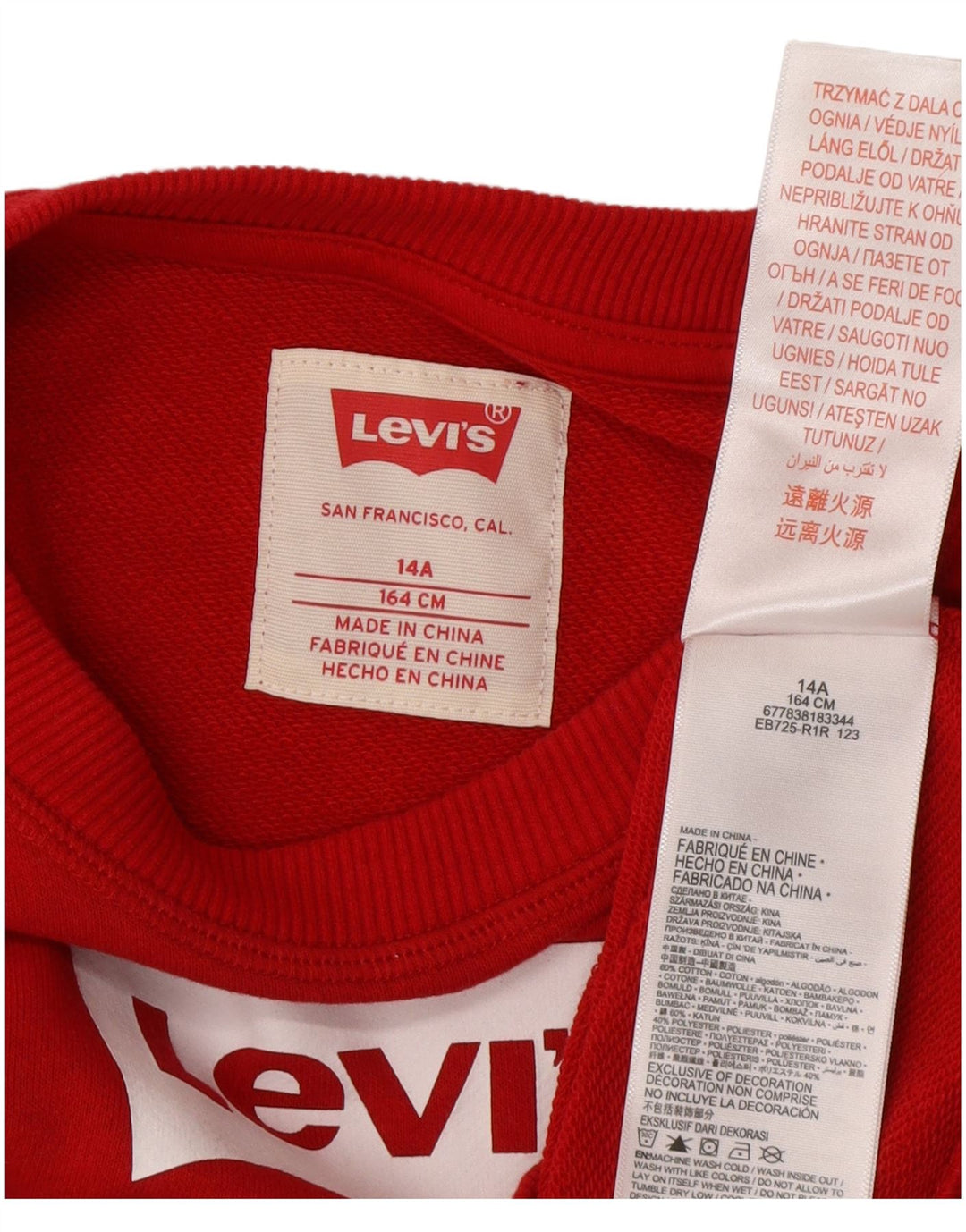 Levi's Mädchen-Sweatshirt mit Grafik, 13–14 Jahre, rote Baumwolle