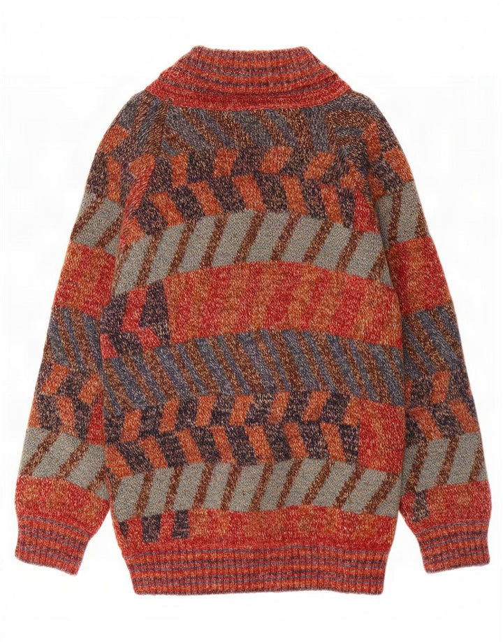 Vintage Herren Longline Cardigan Pullover Große bunte geometrische Wolle