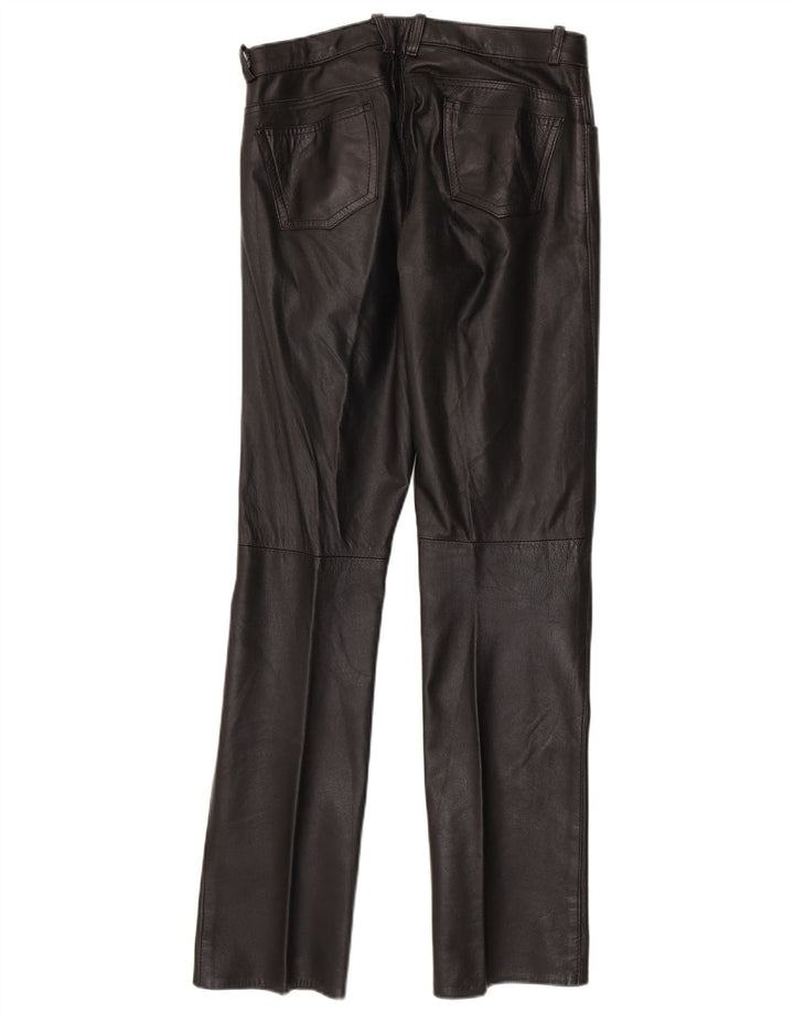 Gerade Lederhose für Damen von Barone, W30, L33, Schwarz