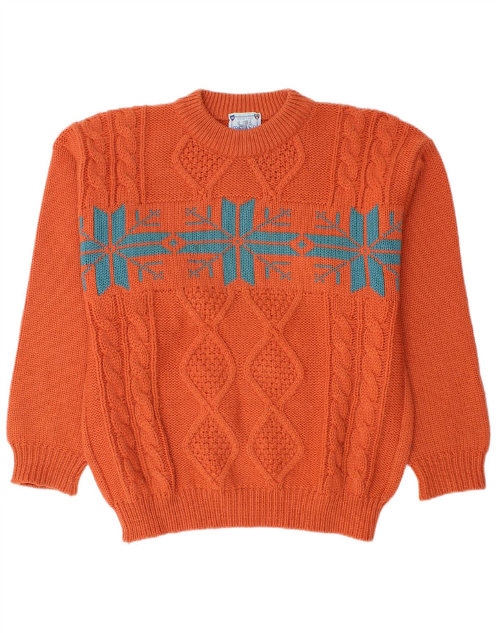 Trademark Herren-Pullover mit Rundhalsausschnitt, Mittelorange, Fair-Isle-Wolle
