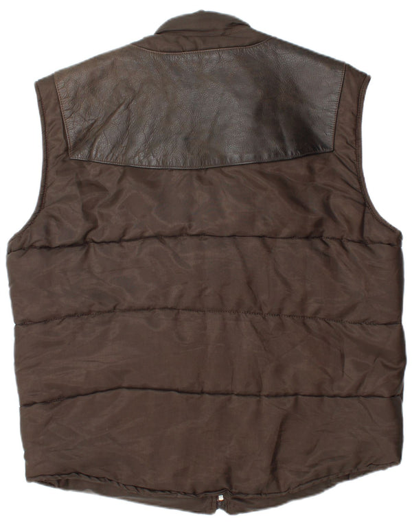 Gepolsterte Vintage-Herrenweste aus Leder, UK 40, großes braunes Leder