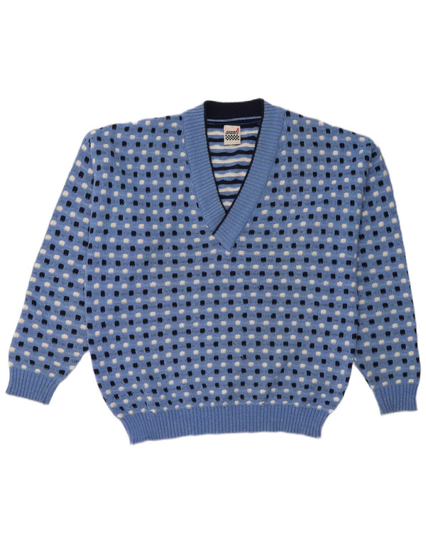 C&A Damen-Pullover mit V-Ausschnitt, IT 48/50 XL, blau kariert, Baumwolle