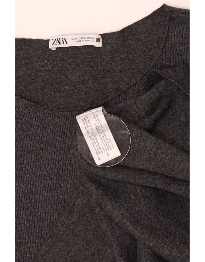 Zara Damen T-Shirt Top UK 12 Mittelgraue Baumwolle