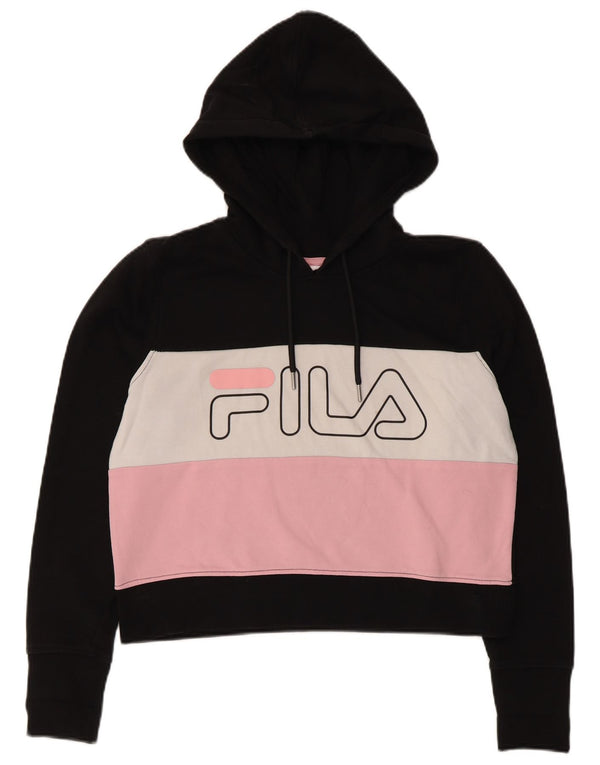 Fila Damen Crop Graphic Hoodie Pullover UK 10 Small Schwarz Farbblock