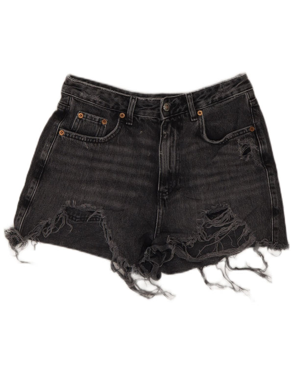 Topshop Damen Mom Denim Distressed Hot Pants UK 10 Small W28 Grau