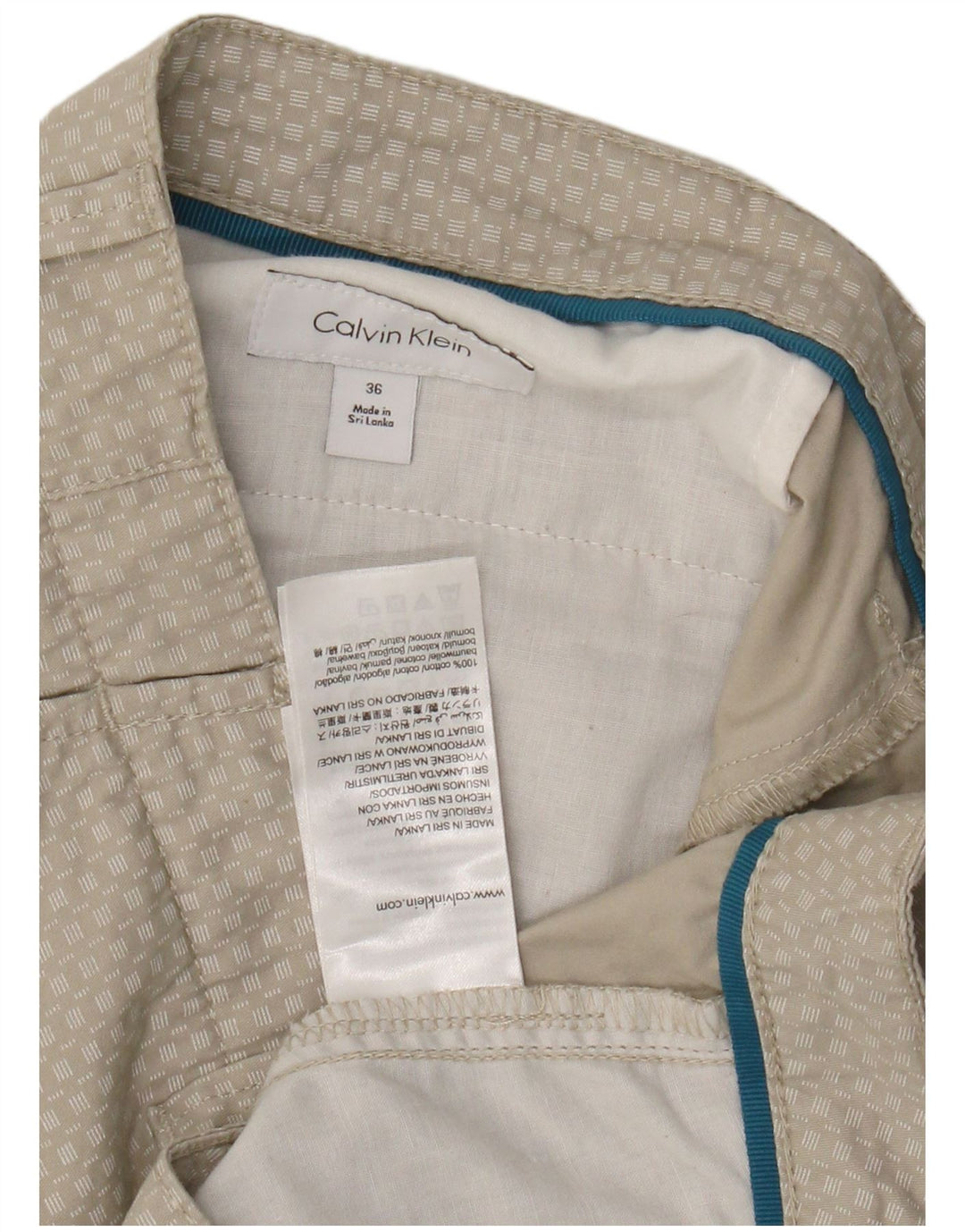 Calvin Klein Herren Chinoshorts W36 Große beige karierte Baumwolle