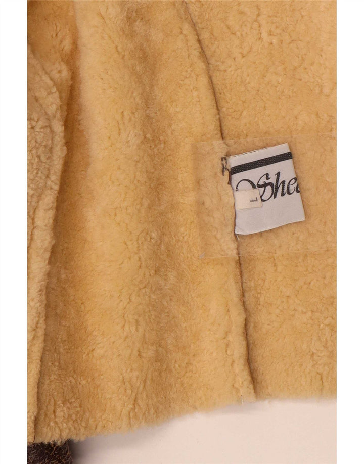 Vintage Damen Crop Shearling Jacke UK 14 Großes braunes Shearling