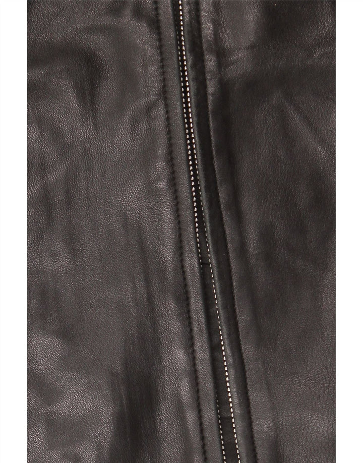JAEGER Damen Lederjacke UK 12 Mittelschwarzes Leder