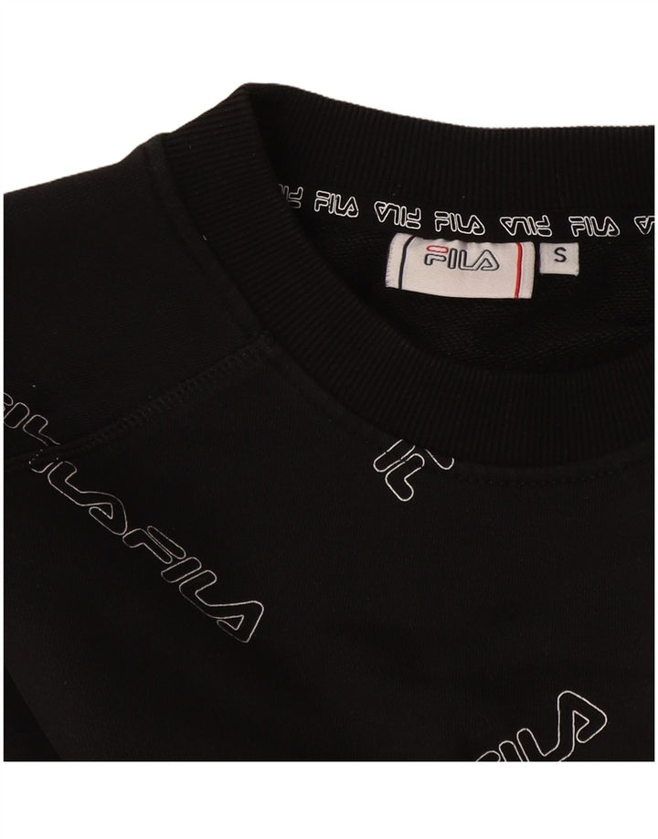 Fila Damen Übergroßer grafischer Crop-Sweatshirt-Pullover UK 10 Small Schwarz