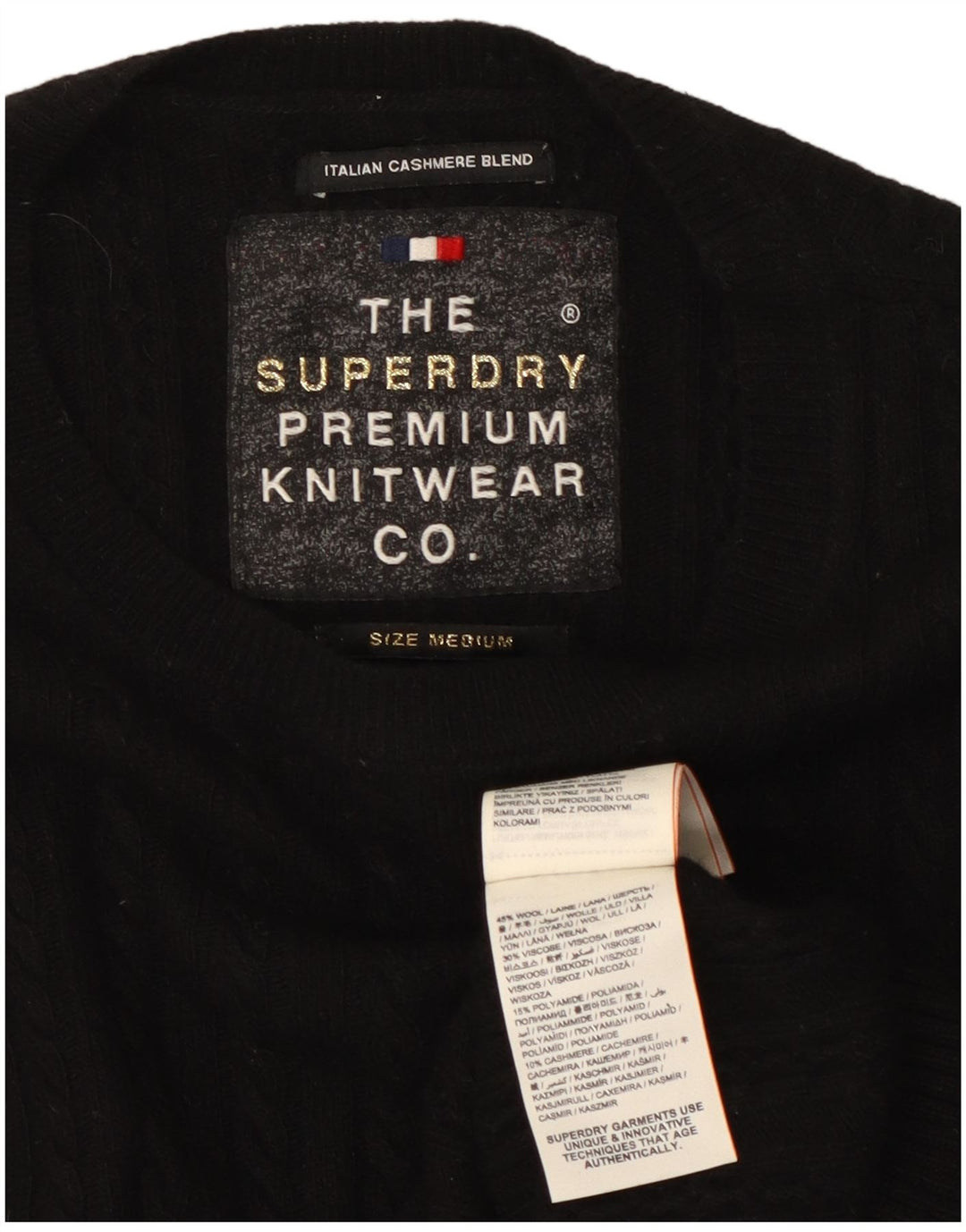 SUPERDRY Damen-Pullover mit Rundhalsausschnitt, UK 12, mittelschwarze Wolle