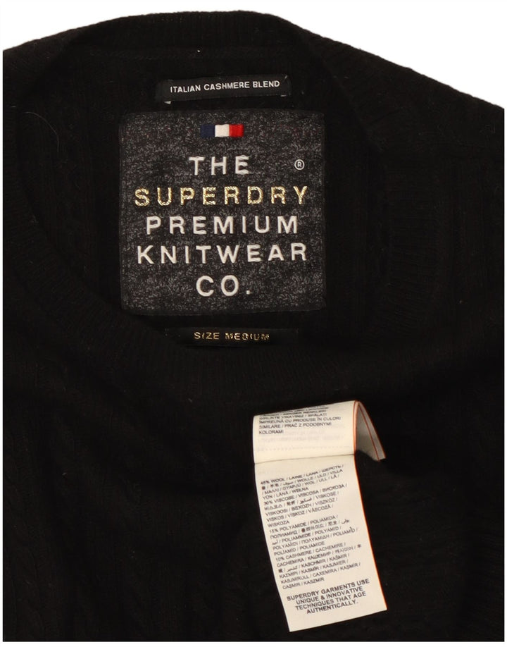 SUPERDRY Damen-Pullover mit Rundhalsausschnitt, UK 12, mittelschwarze Wolle