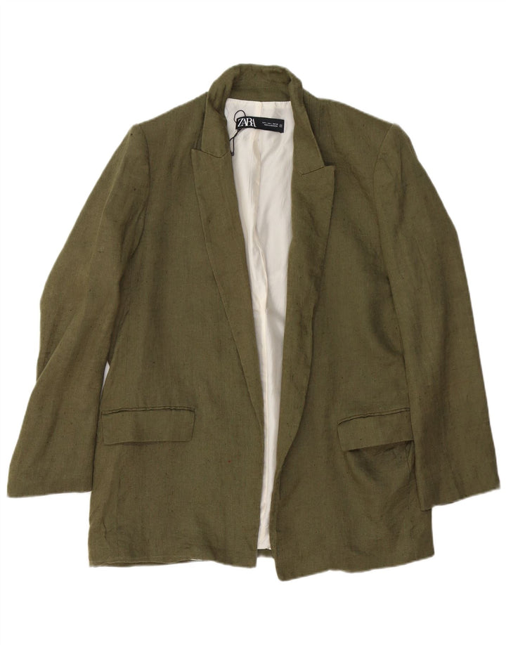 Offene Blazer-Jacke für Damen von Zara, UK 16, großes Khaki-Leinen