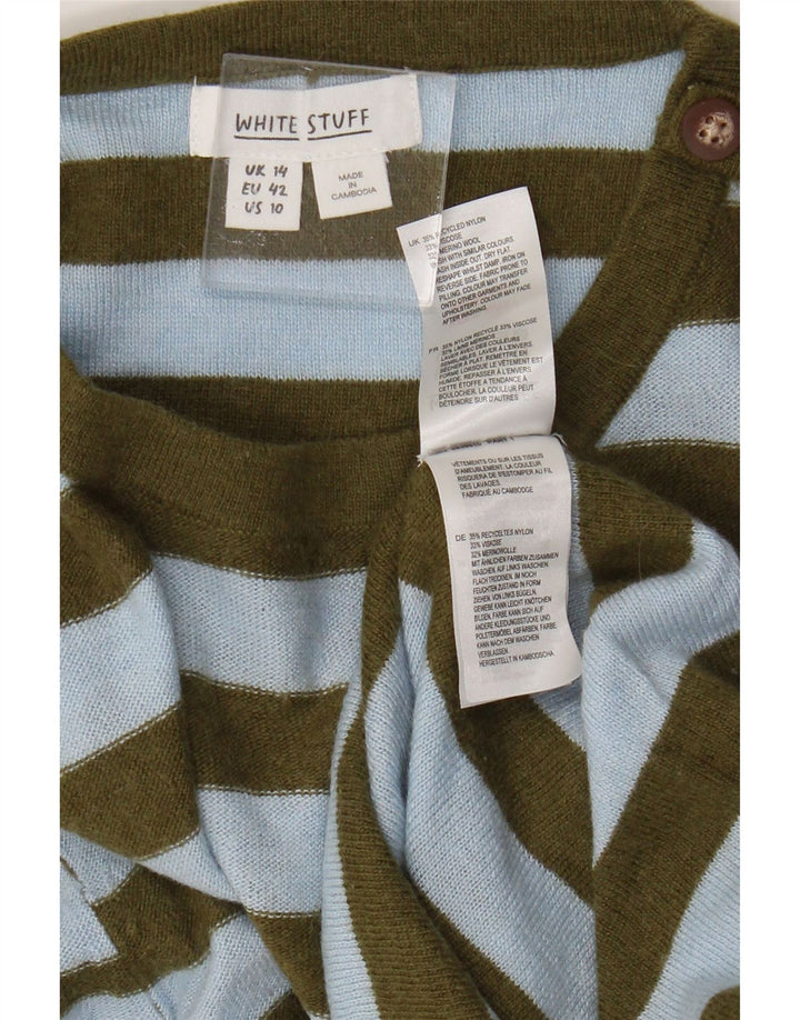 White Stuff Damen-Pullover mit Rundhalsausschnitt, Gr. 14, großes, blau gestreiftes Nylon