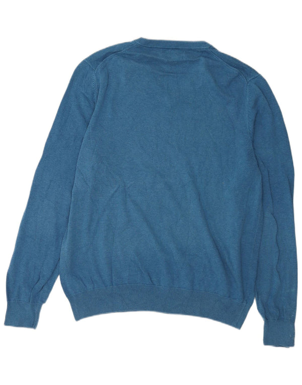 Marks & Spencer Herren-Pullover mit V-Ausschnitt, XL, blaue Baumwolle