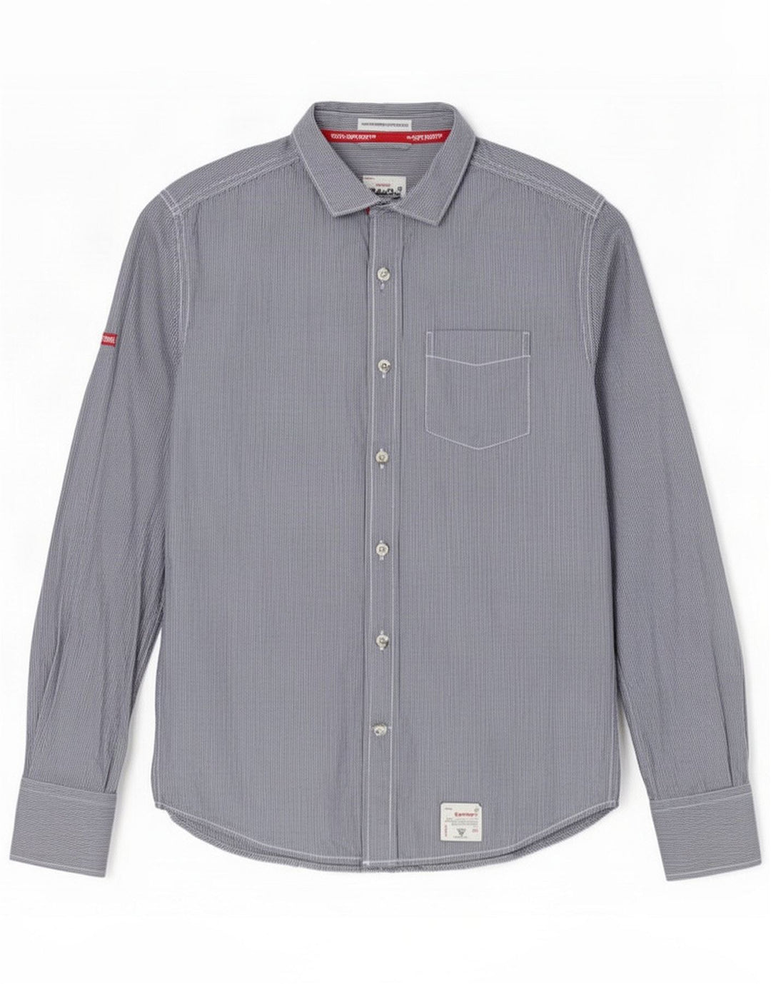 Superdry Herrenhemd Mittel Marineblau Nadelstreifen Baumwolle