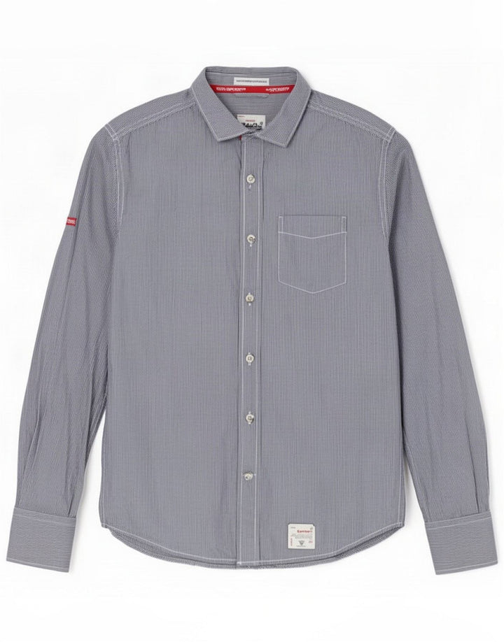 Superdry Herrenhemd Mittel Marineblau Nadelstreifen Baumwolle