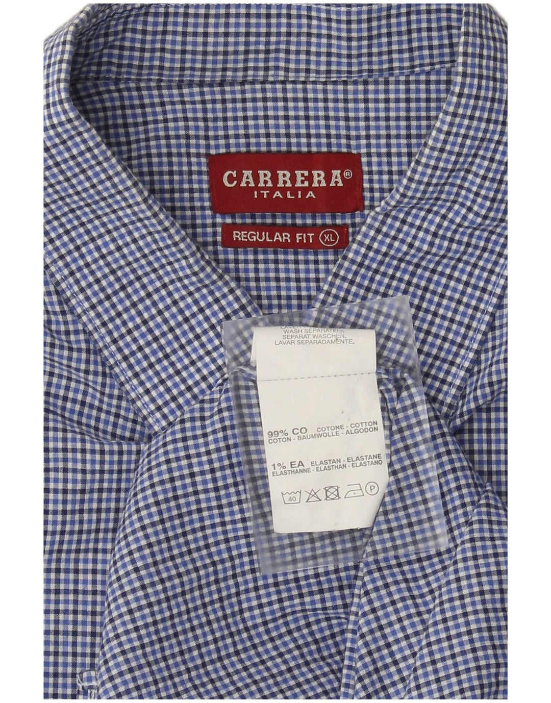 Carrera Herren-Hemd, kurzärmelig, normale Passform, XL, blau, Gingham-Baumwolle