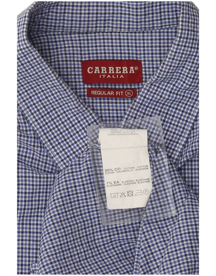 Carrera Herren-Hemd, kurzärmelig, normale Passform, XL, blau, Gingham-Baumwolle