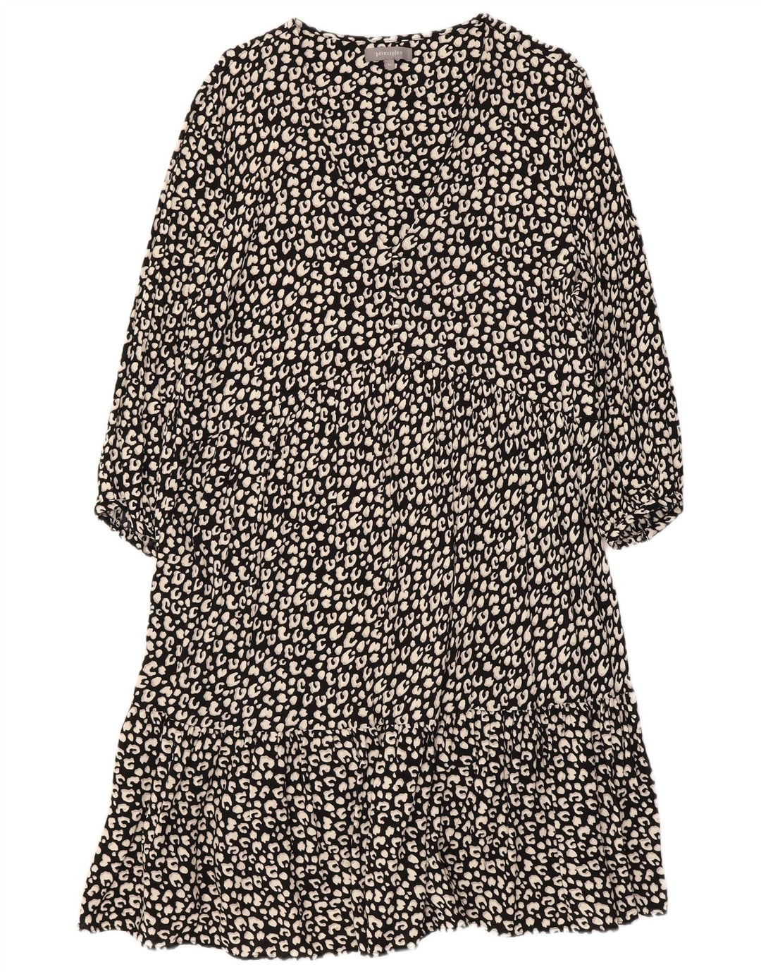 PRINCIPLES Damen-Stufenkleid mit 3/4-Ärmeln, UK-Größe 46, großes schwarzes Tiermuster