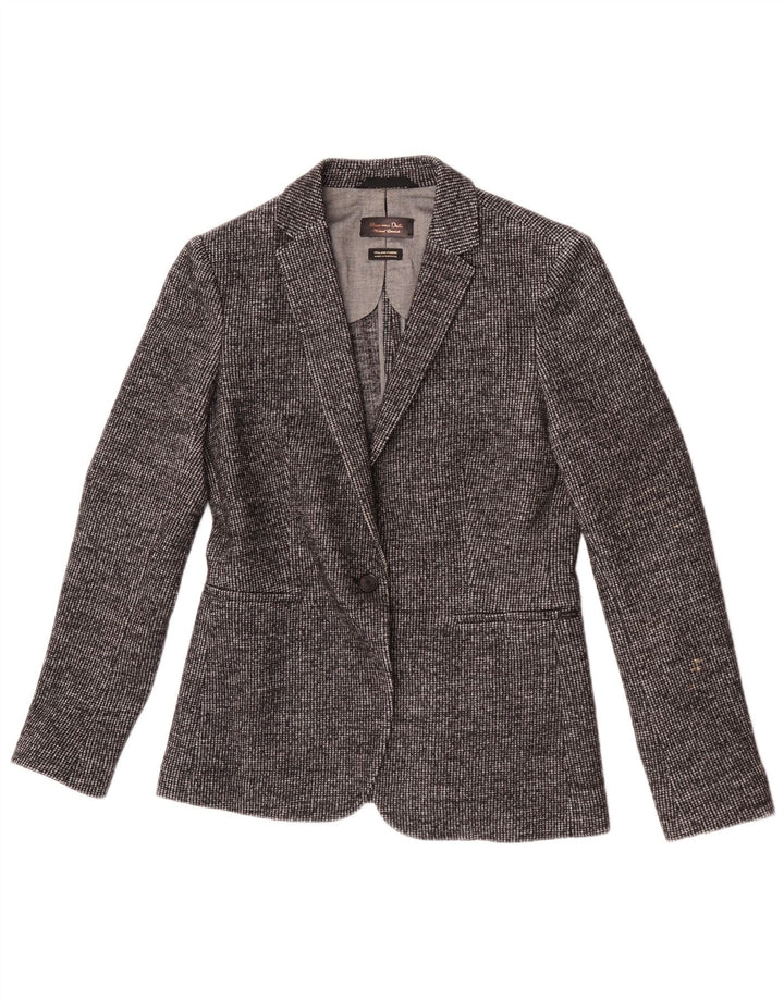 Massimo Dutti Damen 1-Knopf-Blazerjacke EU 40 Mittelgrauer Hahnentritt