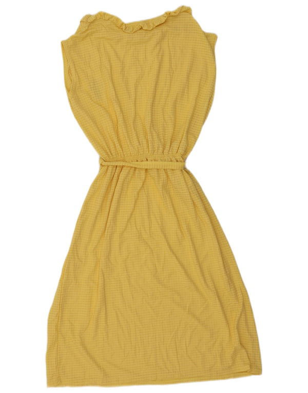 Vintage Damen Ärmelloses Basic Kleid UK 12 Mittelgelb gestreift