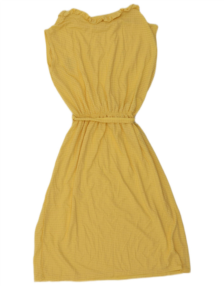 Vintage Damen Ärmelloses Basic Kleid UK 12 Mittelgelb gestreift