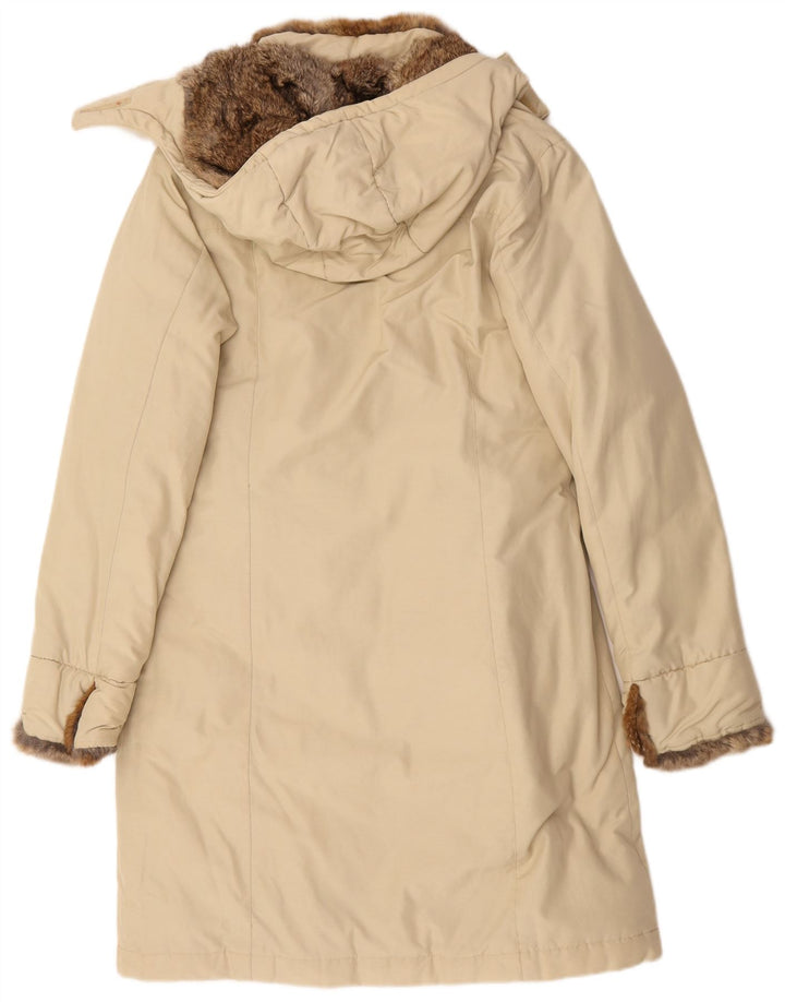 Woolrich Wattierter Damenmantel mit Kapuze, UK 12, mittelbeige Baumwolle