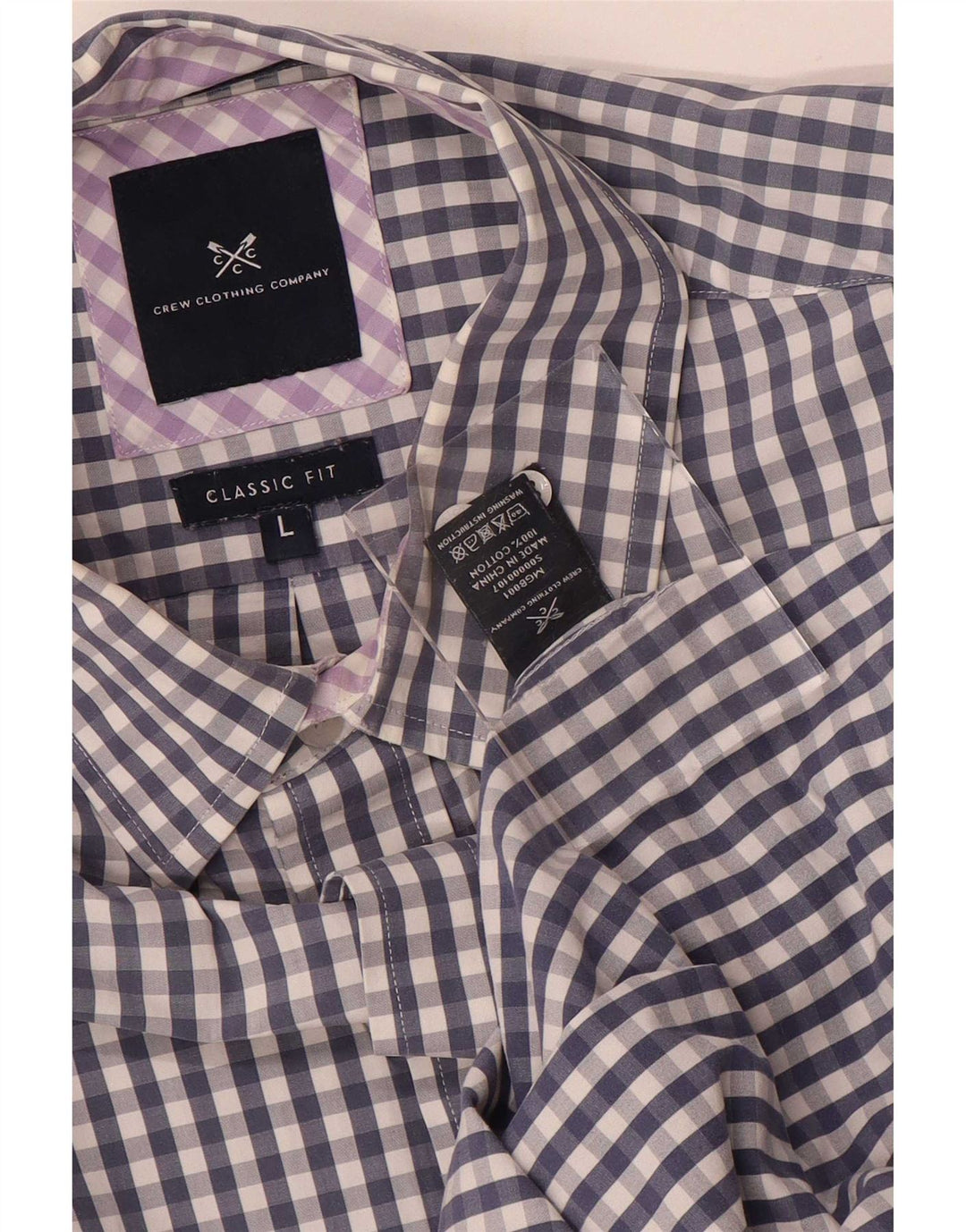 Crew Clothing Herren-Hemd mit klassischer Passform, groß, marineblau, Gingham-Baumwolle
