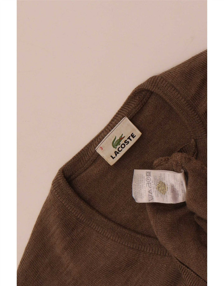 Lacoste Herren-Pullover mit V-Ausschnitt, Größe 3, kleine braune Schurwolle