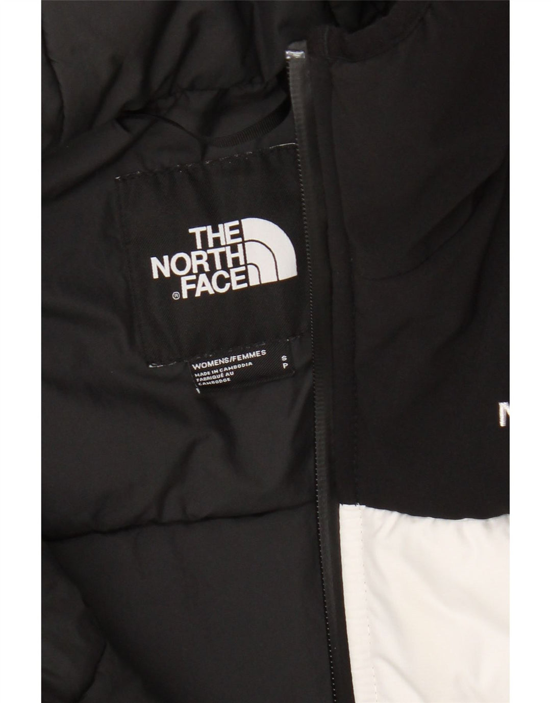 Wattierte Damenjacke mit Kapuze von The North Face, UK 10, Größe S, Weiß, Farbblock