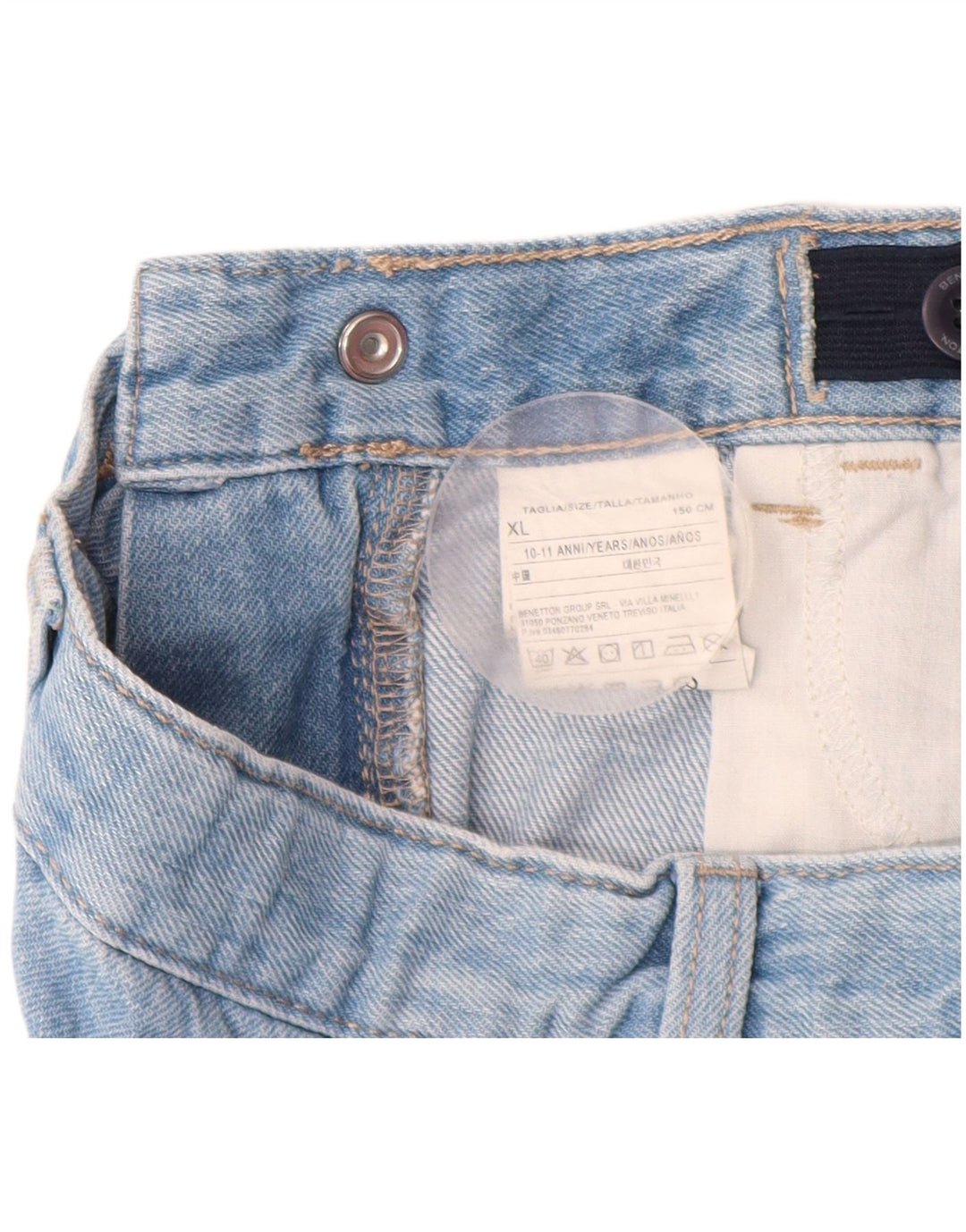 BENETTON Jungen-Jeansshorts, 10–11 Jahre, W26, XL, blaue Farbblock-Baumwolle