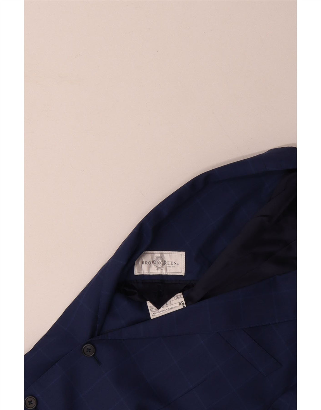 VINTAGE Herren 2-Knopf-Blazerjacke IT 48 Mittelblau karierte Schurwolle