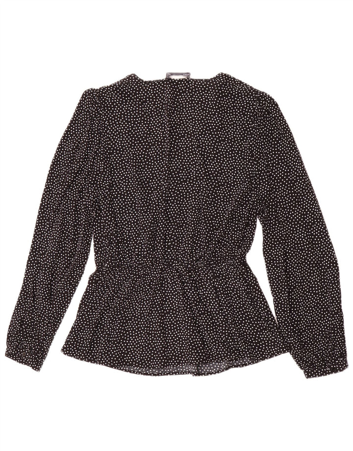 Marks & Spencer Damen Langarm-Blusenoberteil UK 12 Medium Schwarz gepunktet