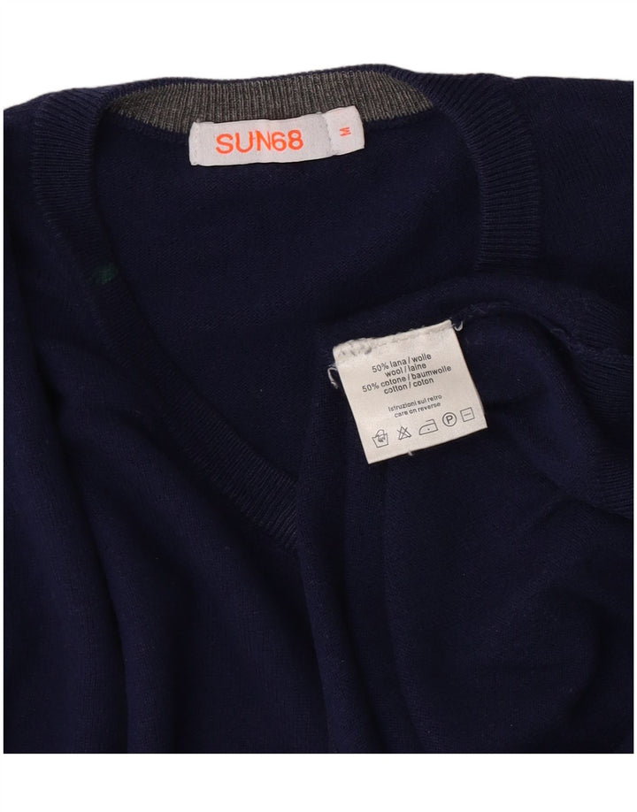 SUN68 Herren-Pullover mit V-Ausschnitt aus mittelblauer Wolle