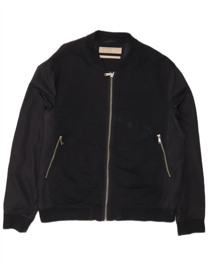 Zara Herren Bomberjacke UK 42 XL Marineblaue Viskose