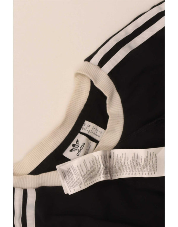Adidas Damen Top Langarm UK 12 Medium Schwarz Baumwolle