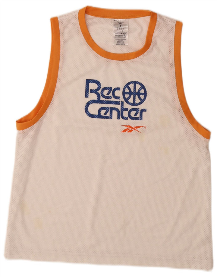 REEBOK Womens Loose Fit Graphic Vest Top UK 8/10 Small Off White Polyester