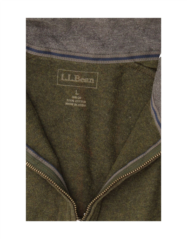 L.L.BEAN Mens Zip Neck Sweatshirt Jumper Large Khaki Vintage L.L.Bean and Second-Hand L.L.Bean from Messina Hembry 
