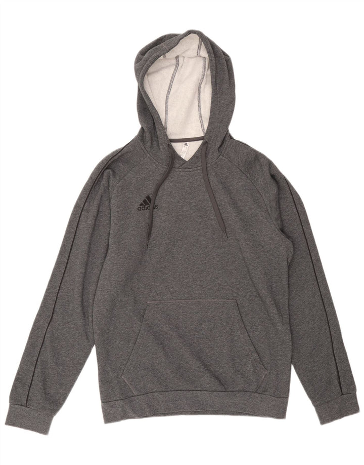 ADIDAS Mens Hoodie Jumper Medium Grey Cotton