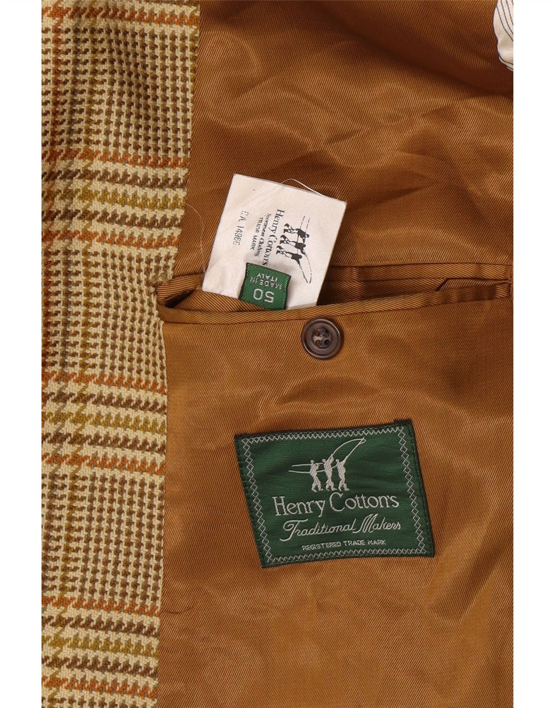Henry Cottons Herren-Blazer mit 2 Knöpfen, IT 50, groß, brauner Hahnentrittmuster