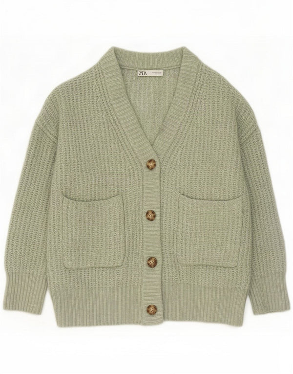Zara Womens 3/4 Sleeve Oversized Cardigan Sweater UK 10 Small Green