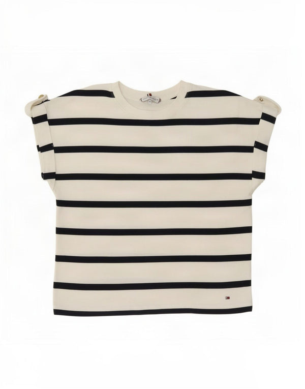 Tommy Hilfiger Damen T-Shirt Top UK 14 Mittelweiß gestreift aus Baumwolle