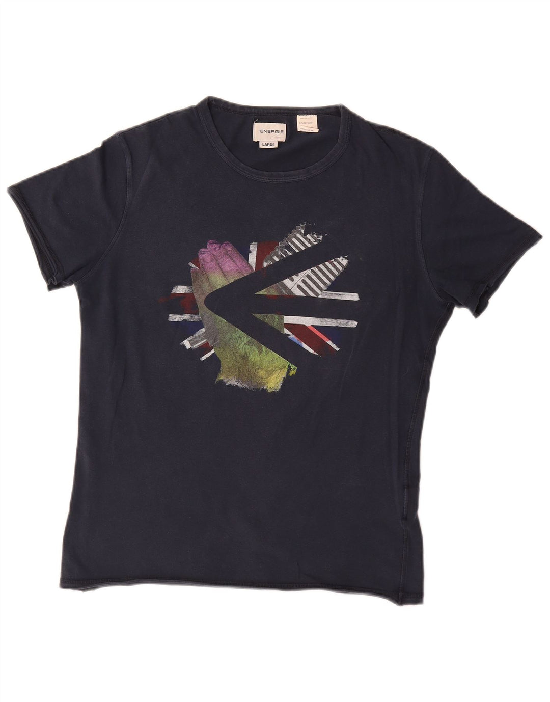 ENERGIE Mens Graphic T-Shirt Top Large Navy Blue Cotton