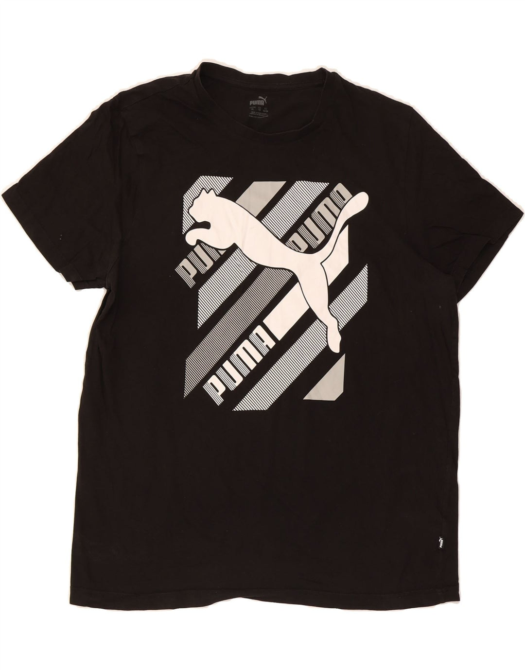 PUMA Mens Graphic T-Shirt Top XL Black Colourblock Vintage Puma and Second-Hand Puma from Messina Hembry 