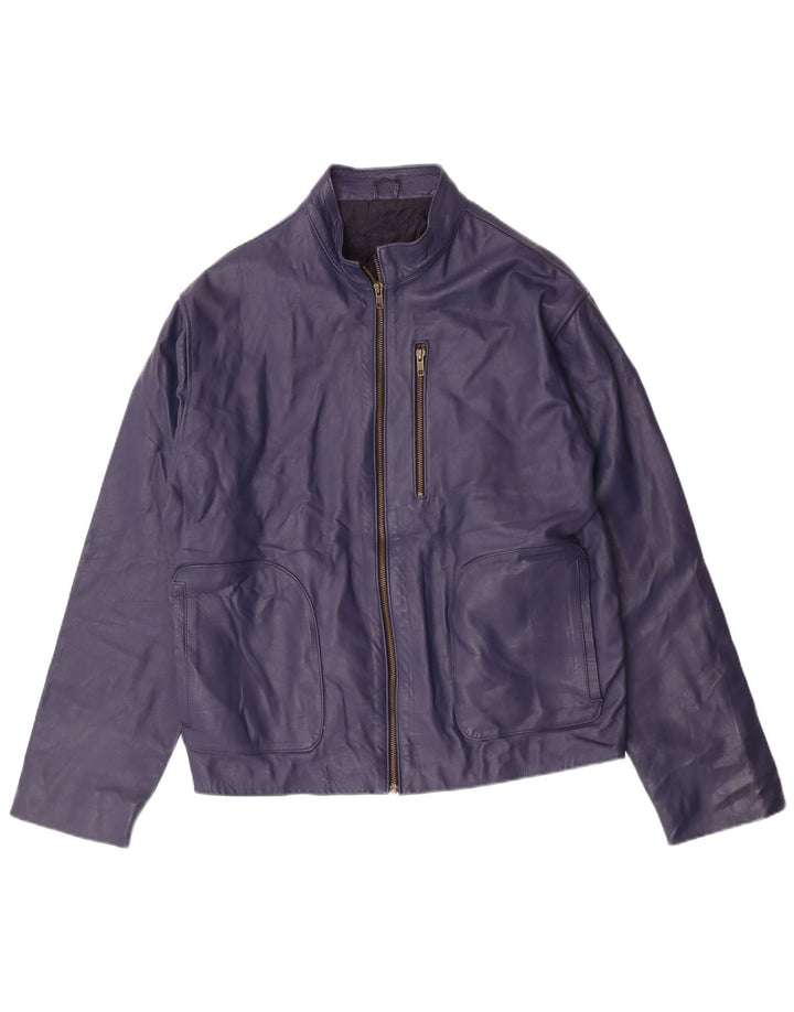 Vintage Damen Bomber Lederjacke UK 14 Medium Navy Blue