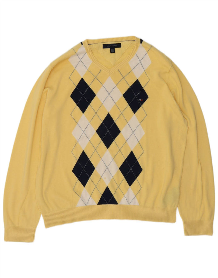 TOMMY HILFIGER Herren-Pullover mit V-Ausschnitt, groß, gelb, Argyle/Diamant