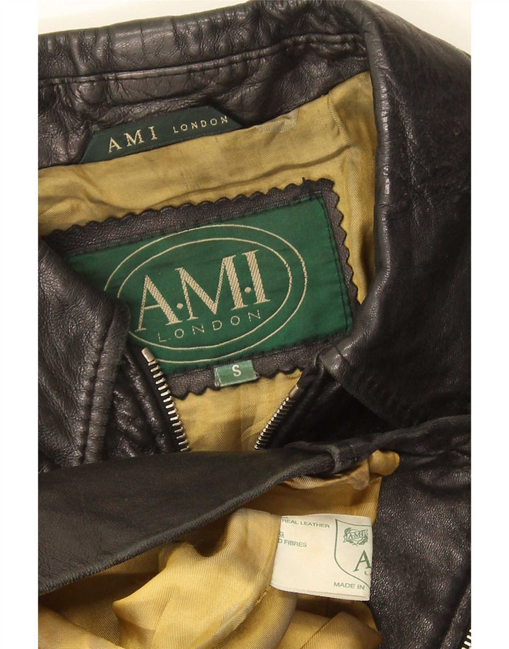 AMI Damen Lederjacke UK 10 Small Schwarz