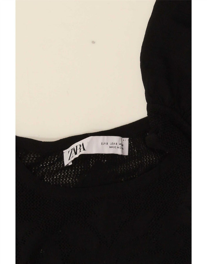 Zara Damen Crop Knit Bluse Top UK 8 Small Schwarz