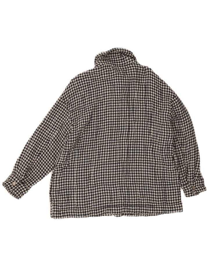 Zara Damen Bomberjacke UK 14 Mittelschwarze Hahnentritt-Baumwolle