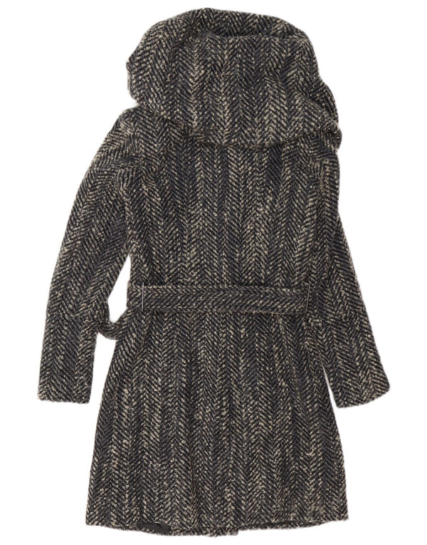 Zara Damen Mantel UK 6 XS Graues Fischgrätenmuster aus Polyester